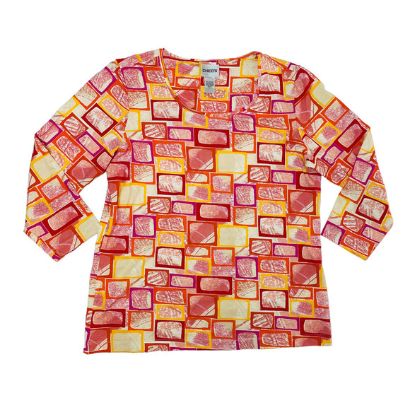 🍀Chico's Women's Multicolor 3/4 Sleeve Abstract Geometric Top Size 1 | Medium - Picture 1 of 6